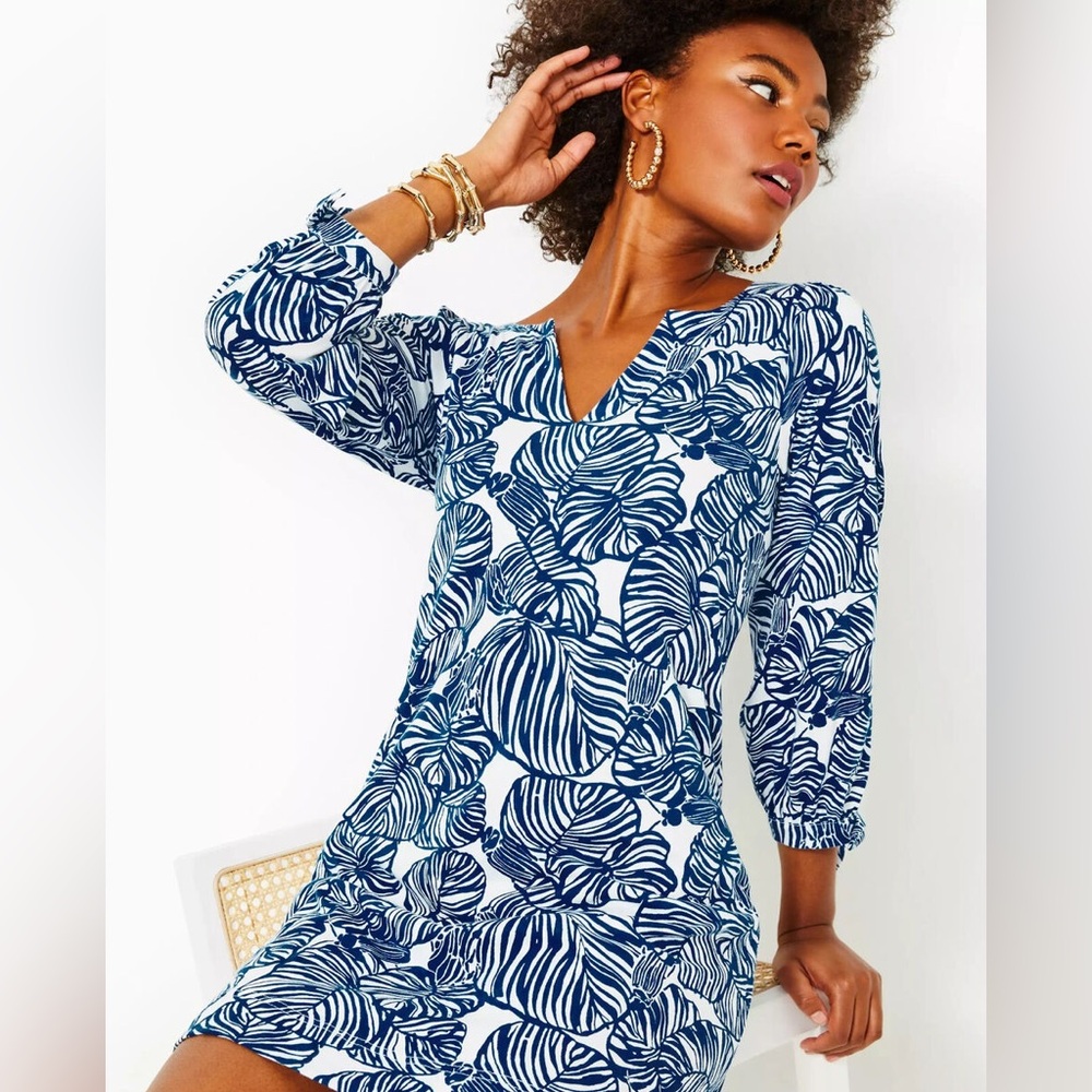 Lilly Pulitzer Cath Dress Tropical Aegean Navy Beach Path Blue White Medium